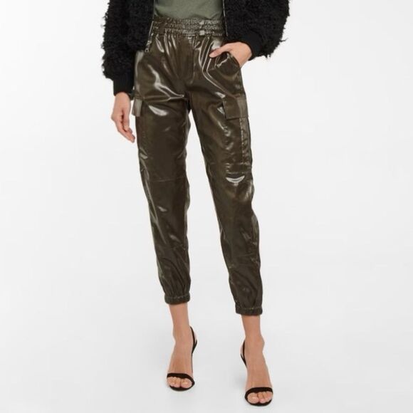 RTA Jinni High-Rise Coated Glossy Cargo Jogger Pants Olive Japanese Fabric M - Picture 4 of 12